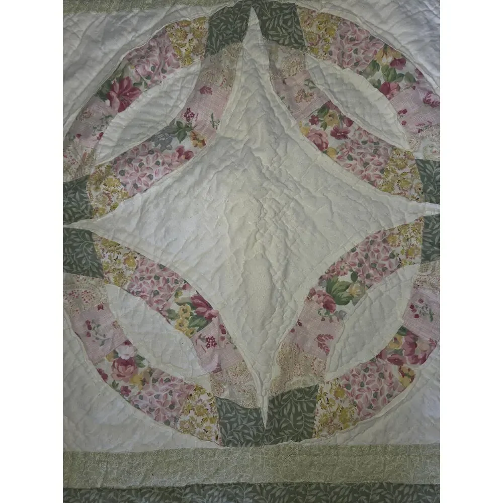 Vintage Double Wedding Band Patchwork Quilted Pillow Shams - Picture 3 of 5